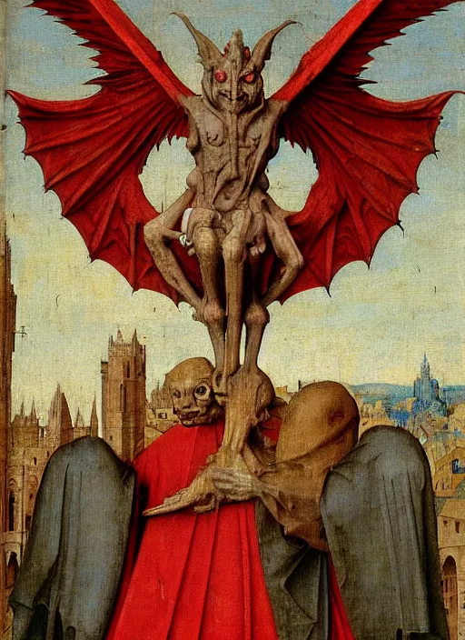 Image similar to red devil Gargoyle, Medieval painting by Jan van Eyck, Hieronymus Bosch, Florence