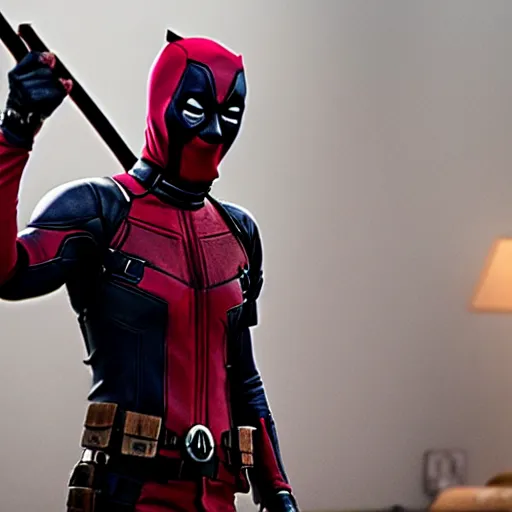 Image similar to film still of Margot Robbie as deadpool,