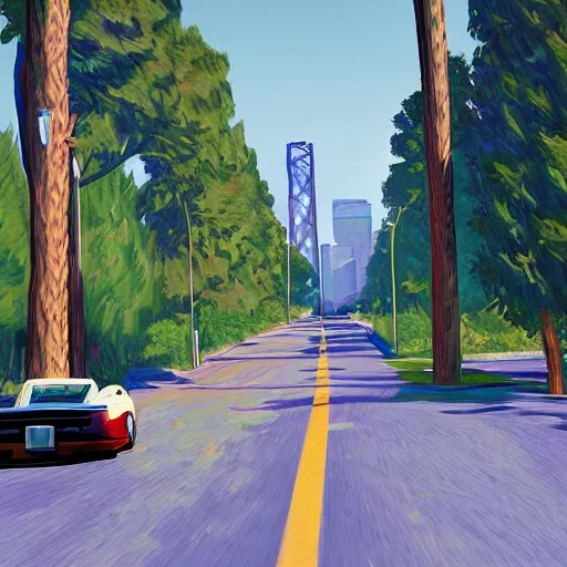 Image similar to grand theft auto ( gta ) in the style of monet, trending on artstation