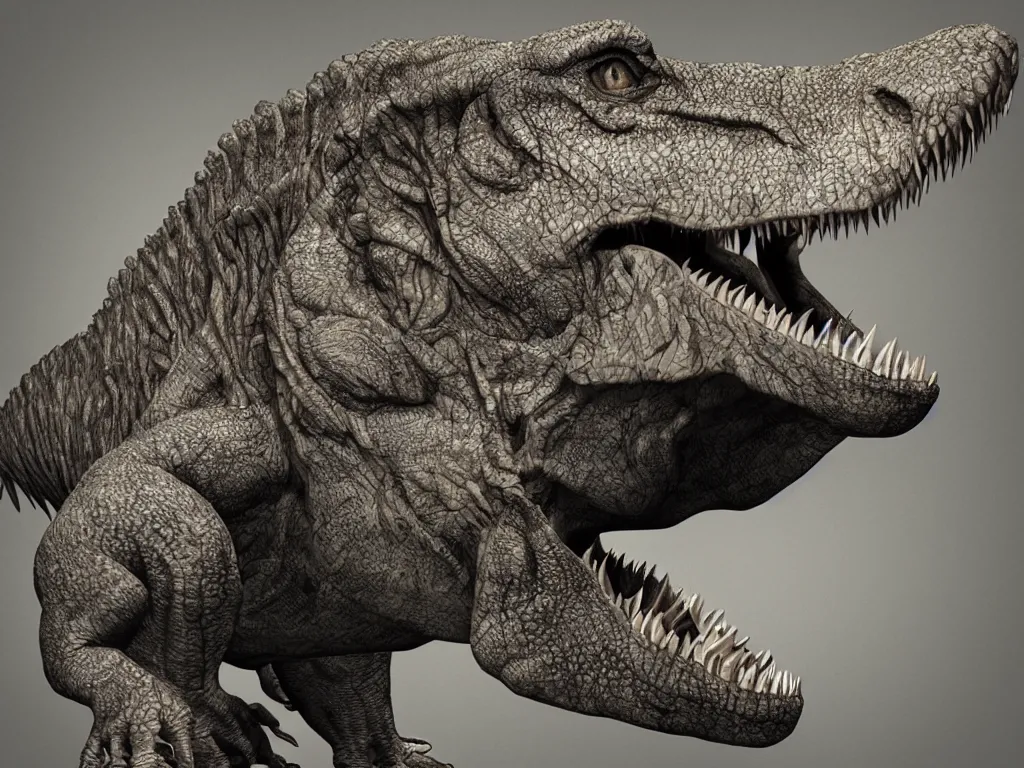 Image similar to tyrannosaurus rex holding an iphone, photorealistic