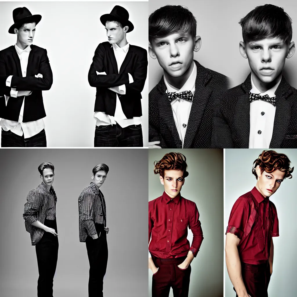 Prompt: Editorial Fashion Photography of handsome twins named Cletus and Jethro