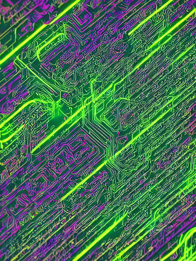 Image similar to neon lit printed circuit board by disney concept artists, blunt borders, rule of thirds