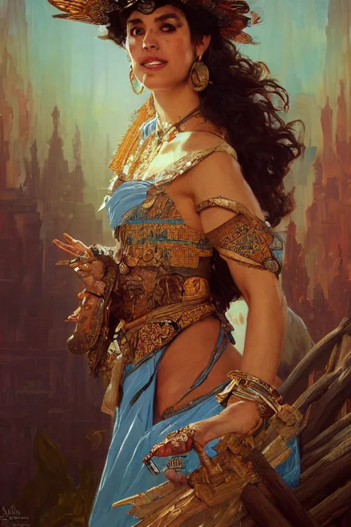 Image similar to Ana de la Reguera portrait, Aztec fantasy, elegant, intricate, by Stanley Artgerm Lau, greg rutkowski, thomas kindkade, alphonse mucha, loish, norman Rockwell