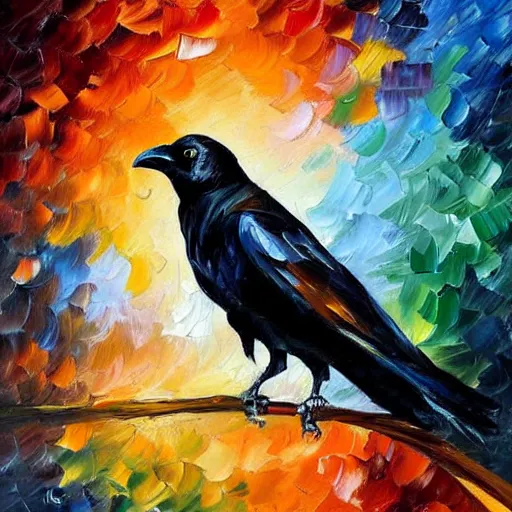 Prompt: oil painting of a crow by leonid afremov