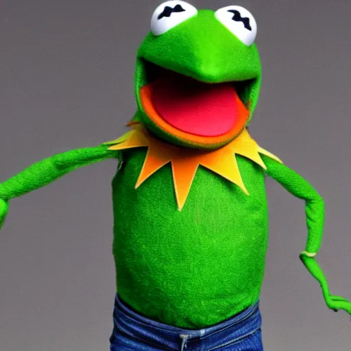 Image similar to kermit the frog after way too many steroids, 4 k