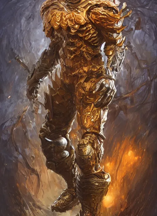 Prompt: powerful male pumpkin, willem dafoe as pumpkinhead, oz, full body character concept, covered in full metal armor, art nouveau, super powers, fantasy, intricate, elegant, highly detailed, digital painting, artstation, concept art, shining, sharp focus, illustration, art by stanley lau