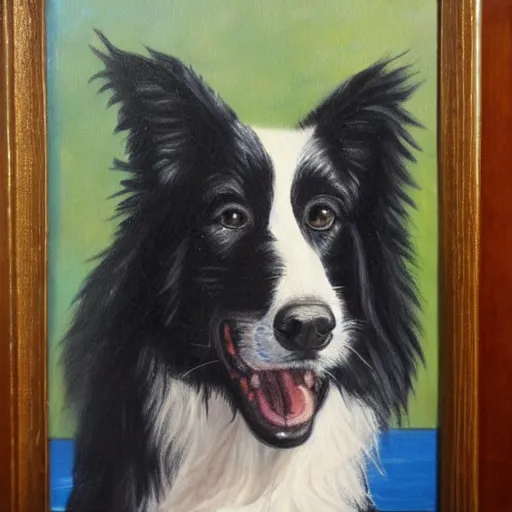 Prompt: a border collie in a pirate costume, oil painting