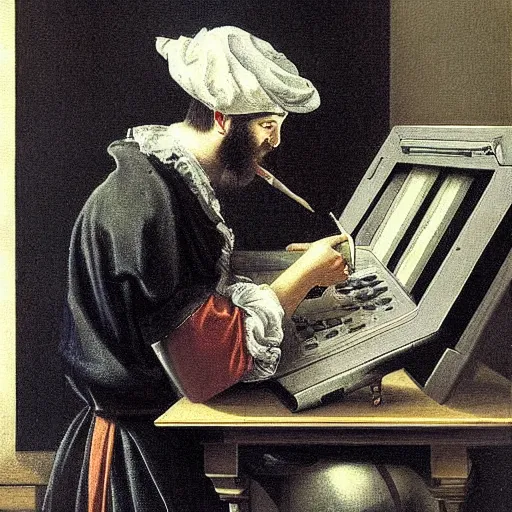 Image similar to painter drawing a computer, baroque