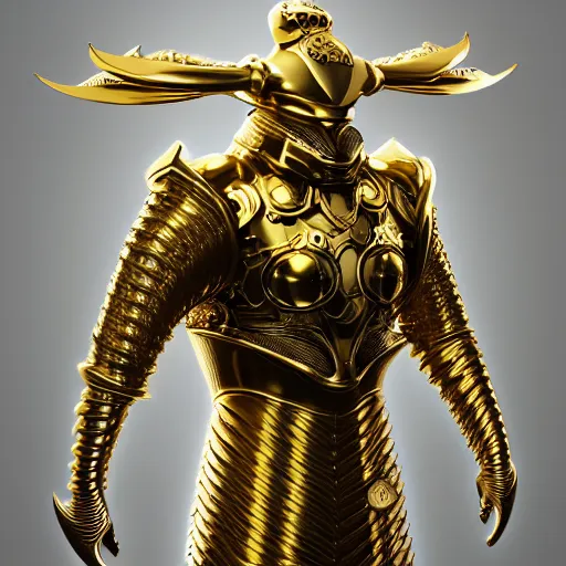Image similar to cyber gold samurai character, slick, supercar : by michal karcz, daniel merriam, victo ngai and guillermo del toro : ornate, dynamic, particulate, intricate, elegant, highly detailed, centered, artstation, smooth, sharp focus, octane render