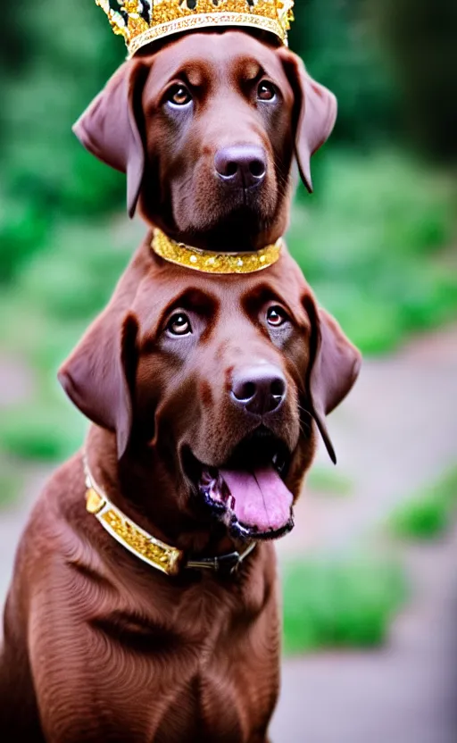 Image similar to a brown lab wearing a crown, hd photography