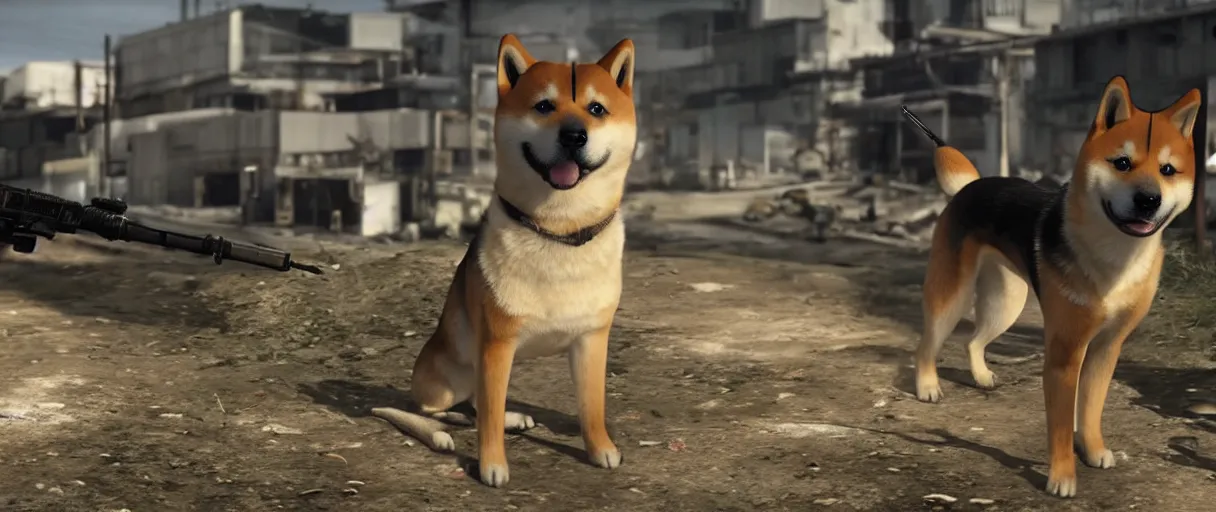 Image similar to A shiba inu dog in Call of Duty Vanguard, cinematic shot