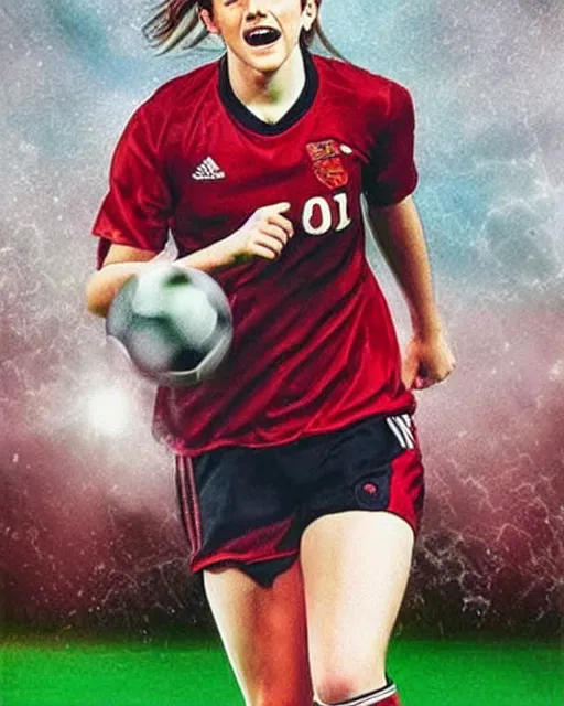 Image similar to a portrait of emma watson as a lokomotiv football player, hyper realistic