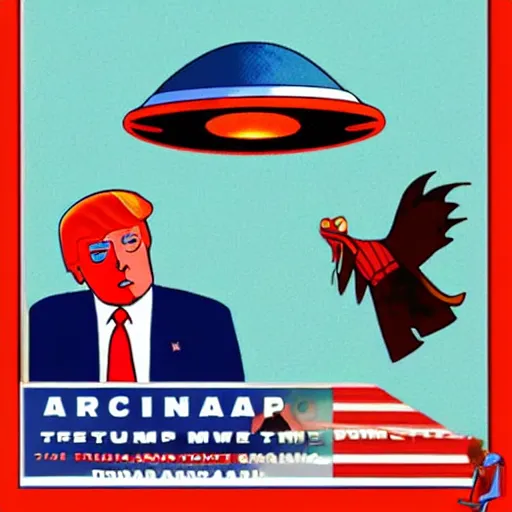 Image similar to a ufo abducting donald trump