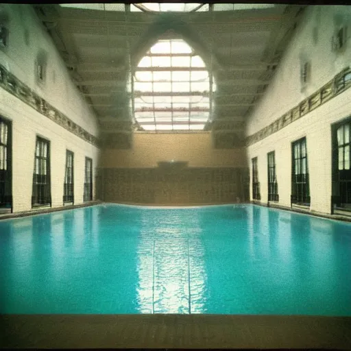 Image similar to Beautiful colored-photo cameraphone 2005 soft liminal Photograph of an infinite dark hall pool