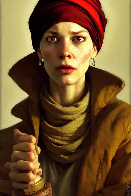 Image similar to full character portrait half - life 2 team fortress 2 video game character art not the girl with the pearl earring character design, painting by gaston bussiere, katsuya terada, nc wyeth, greg rutkowski, craig mullins, vermeer, frank frazetta, mucha, tom of finland, trending on artstation, jeffery catherine jones