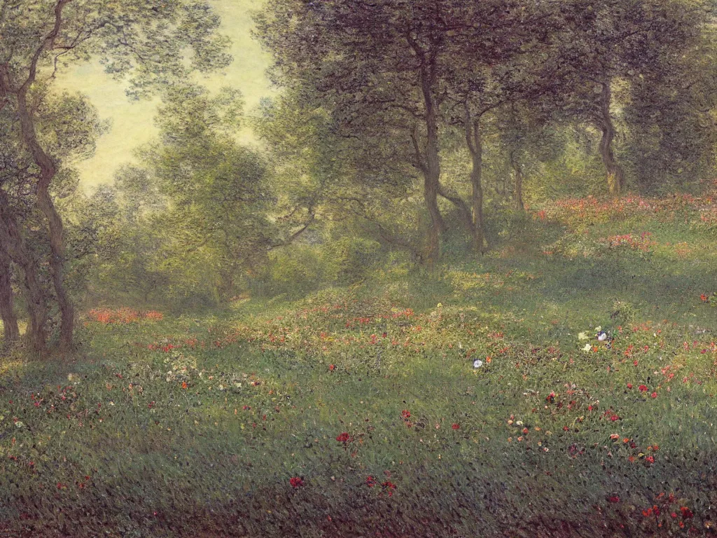 Image similar to a park with many beautiful flowers, by caspar david friedrich, by claude monet, canvas, paint, oil paint, tempera paint, dripping paint, splatter paint, macro, dof, insanely detailed and intricate, hypermaximalist, elegant, ornate, hyper realistic, super detailed