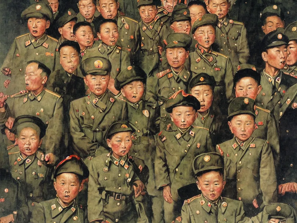 Prompt: North Korea military children Norman Rockwell