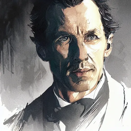 Image similar to portrait of Sherlock Holmes, dramatic lighting, illustration by Greg rutkowski, yoji shinkawa, 4k, digital art, concept art, trending on artstation