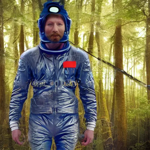 Prompt: spacesuit thom yorke singer songwriter walking in a forest, spacesuit filling up with water, waterline refractions, anamorphic lens flare, beautiful blueish eyes, eyes reflecting into eyes reflecting into infinity, spherical tiny round eye pupils, eyes reflecting into eyes reflecting into infinity, dramatic lighting