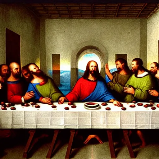 Image similar to jeff bezos at the last supper by da vinci