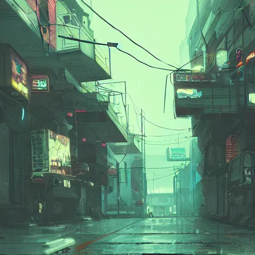 Prompt: grainy atmospheric cyberpunk streets