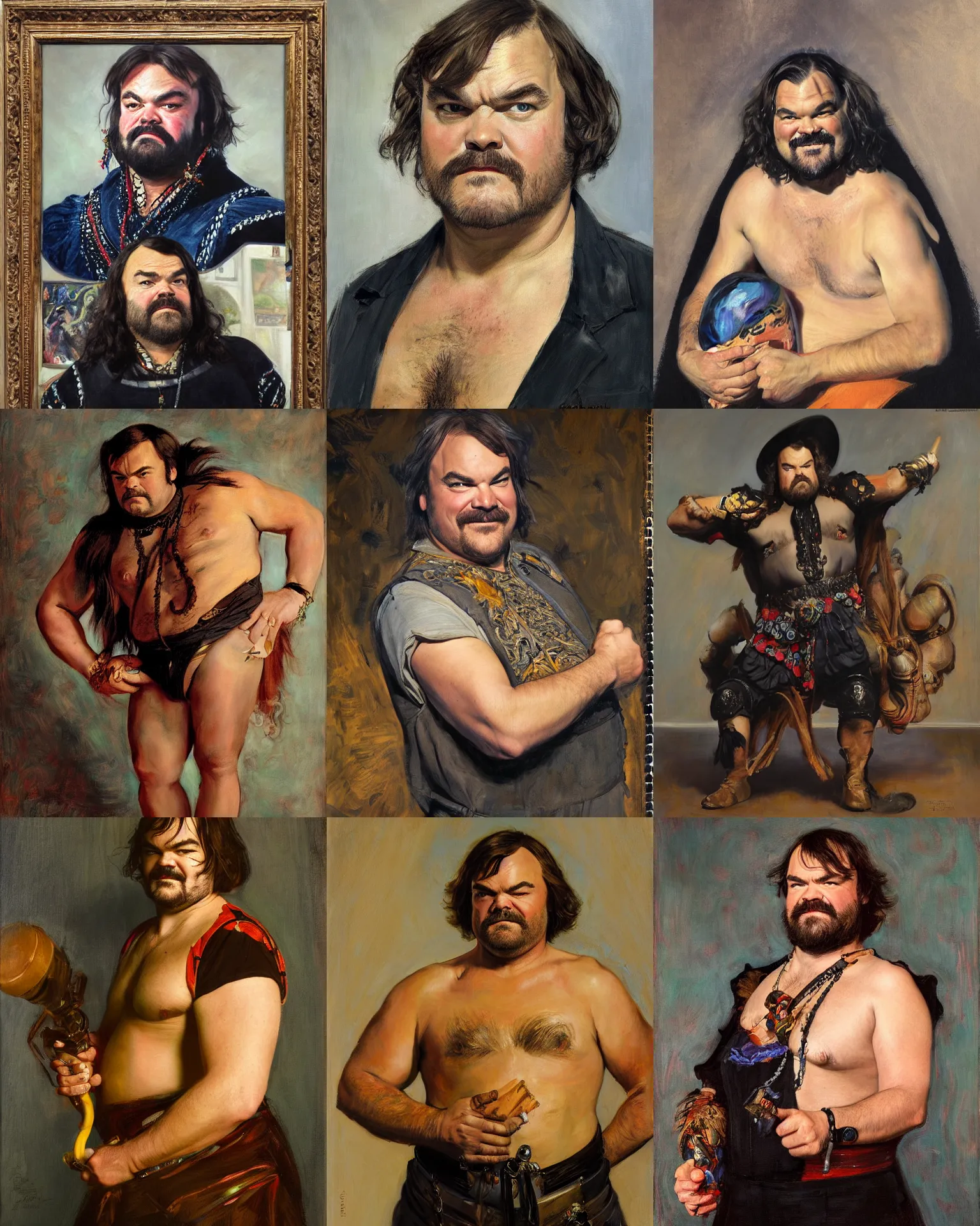 Image similar to jack black, portrait painting by donato giancola, frans hals, frank frazetta, craig mullens fashion photography