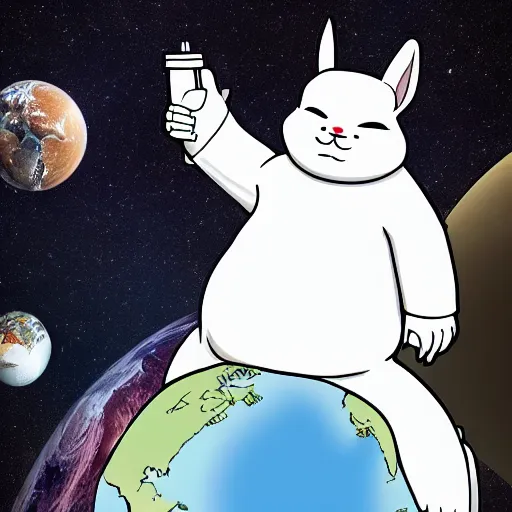 Image similar to big chungus in space next to the planet Earth