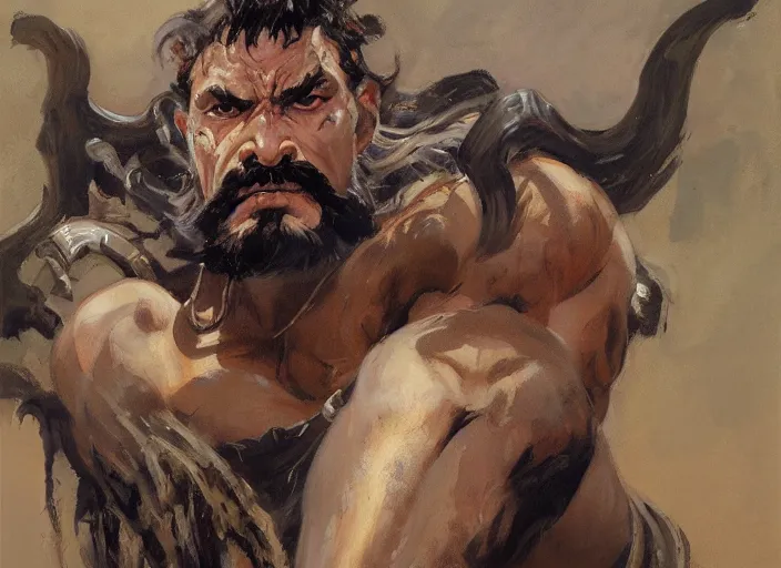 Image similar to a highly detailed beautiful portrait of the kraven the hunter, by gregory manchess, james gurney, james jean