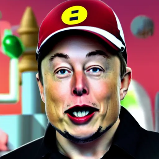 Prompt: a still of Elon Musk as Mario from Mario Bros.