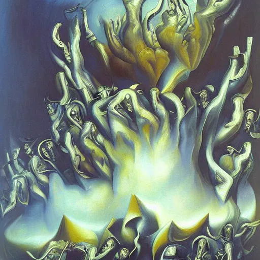 Image similar to vivid oil painting of underworld by Szukalski