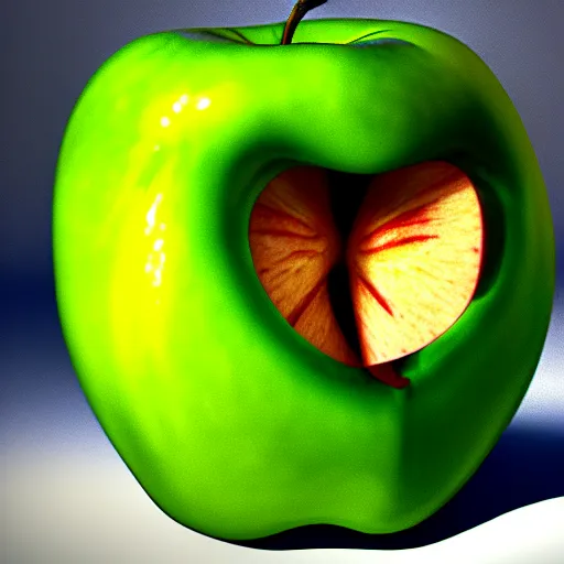 Image similar to an angry apple, photorealistic, realism, 4k