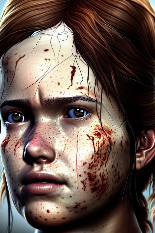 Image similar to ultra detailed facial portrait of ellie from the last of us part 2, digital art, character portrait, highly detailed, trending on artstation, cinematic lightning, sharp focus, perfect face, pretty face, fine - face, illustration, 8 k, ultra texture, artgerm