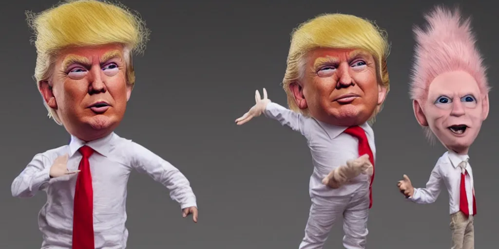 Image similar to Trump as Norwegian troll doll, hyperrealistic, character design