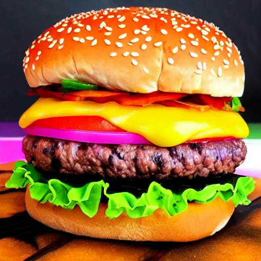 Image similar to a lisa frank style cheeseburger