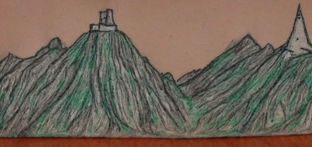 Image similar to Minas Tirith poorly drawn in wax crayon by a five-year old