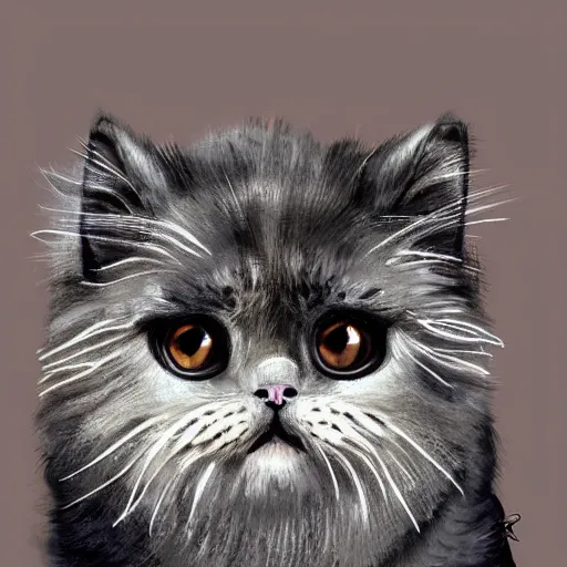 Image similar to a hyper realistic photograph of a persian cat. the persian cat has a determined expression and is holding a bazooka. highly detailed and trending on art station.