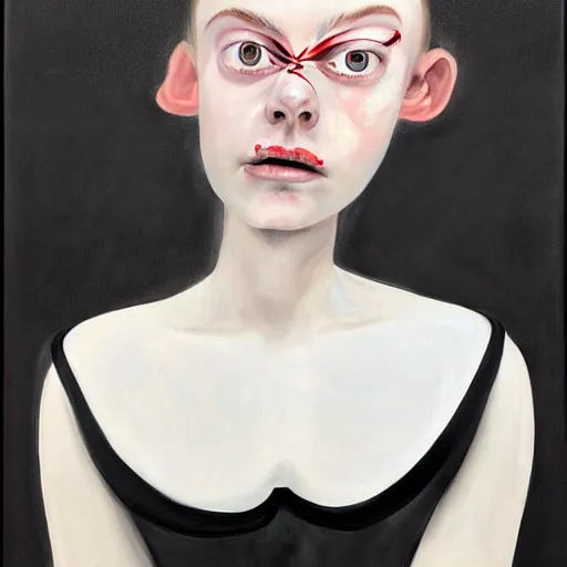 Image similar to a striking hyper real painting of Elle Fanning by George Condo