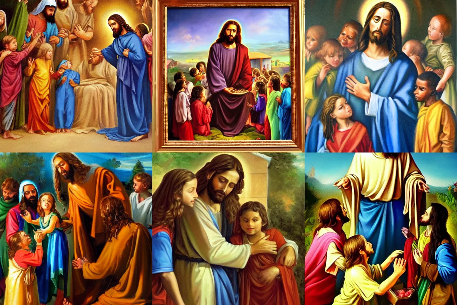 Prompt: a beautiful oil painting of Jesus Christ helping orphans, detailed, vivid colors