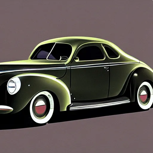 Prompt: illustration of 1 9 4 0 ford coupe, syd mead