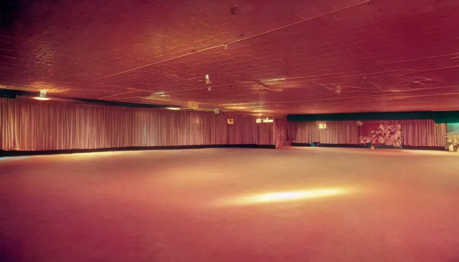 Image similar to 70s movie still of limonal space ballroom , cinestill 800t Technicolor, heavy grain, high quality, criterion collection