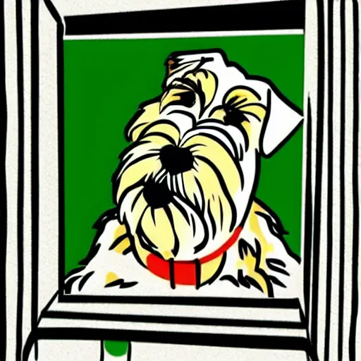 Image similar to wheaten terrier in the style of roy lichtenstein