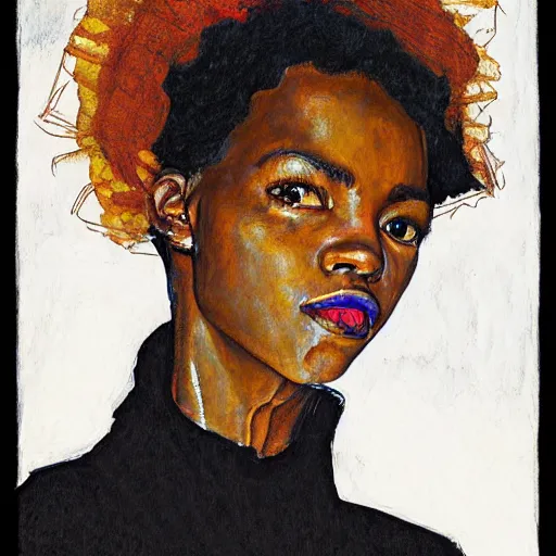 Image similar to portrait of lauryn hill by egon schiele in the style of greg rutkowski