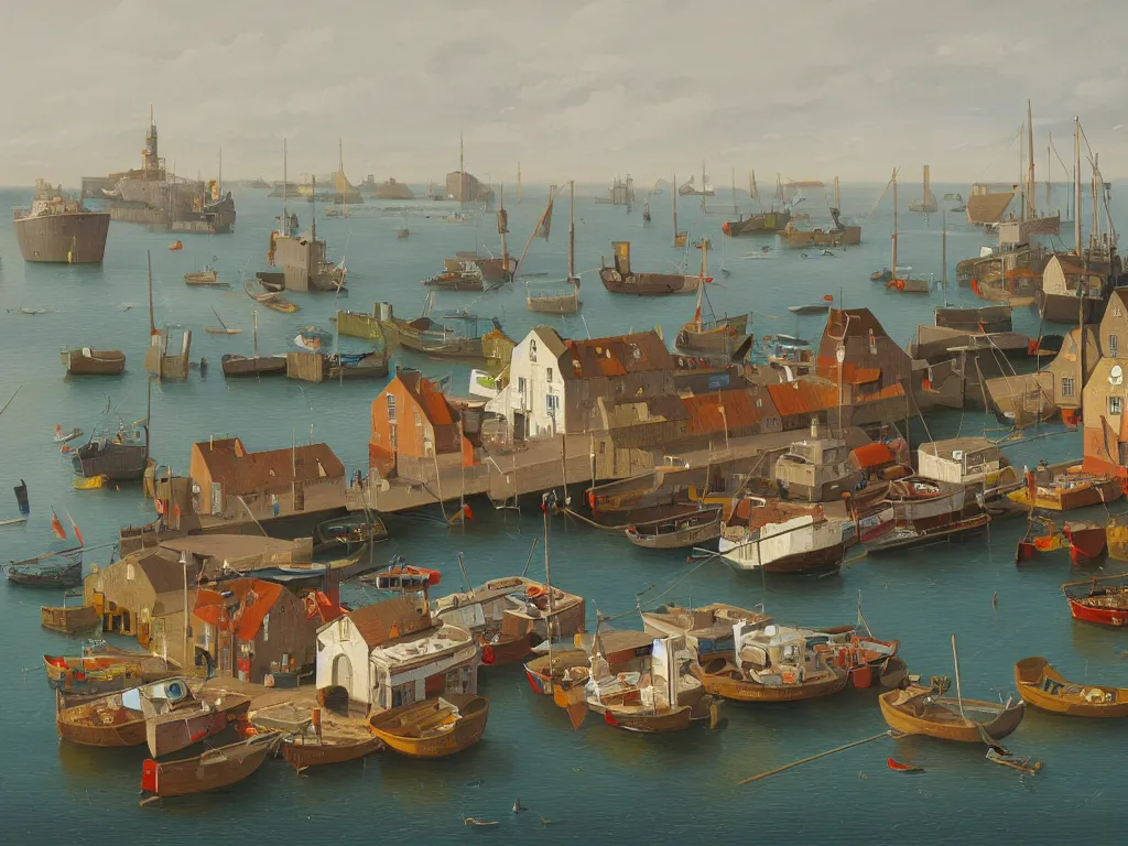 Image similar to a detailed gouache painting illustration of a typical English coastal fish market , by Michiel Schrijver, ultra-hd, sharp focus, isometric