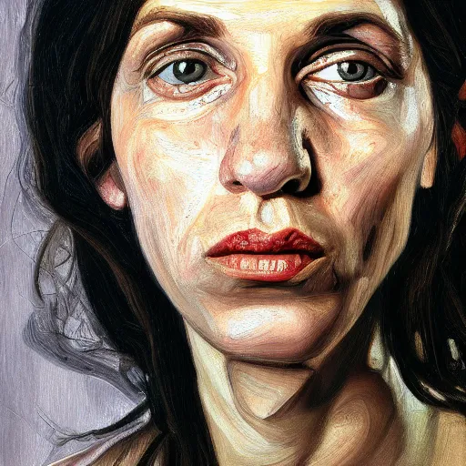 Prompt: high quality high detail painting by lucian freud, hd, portrait of pj harvey, photorealistic lighting