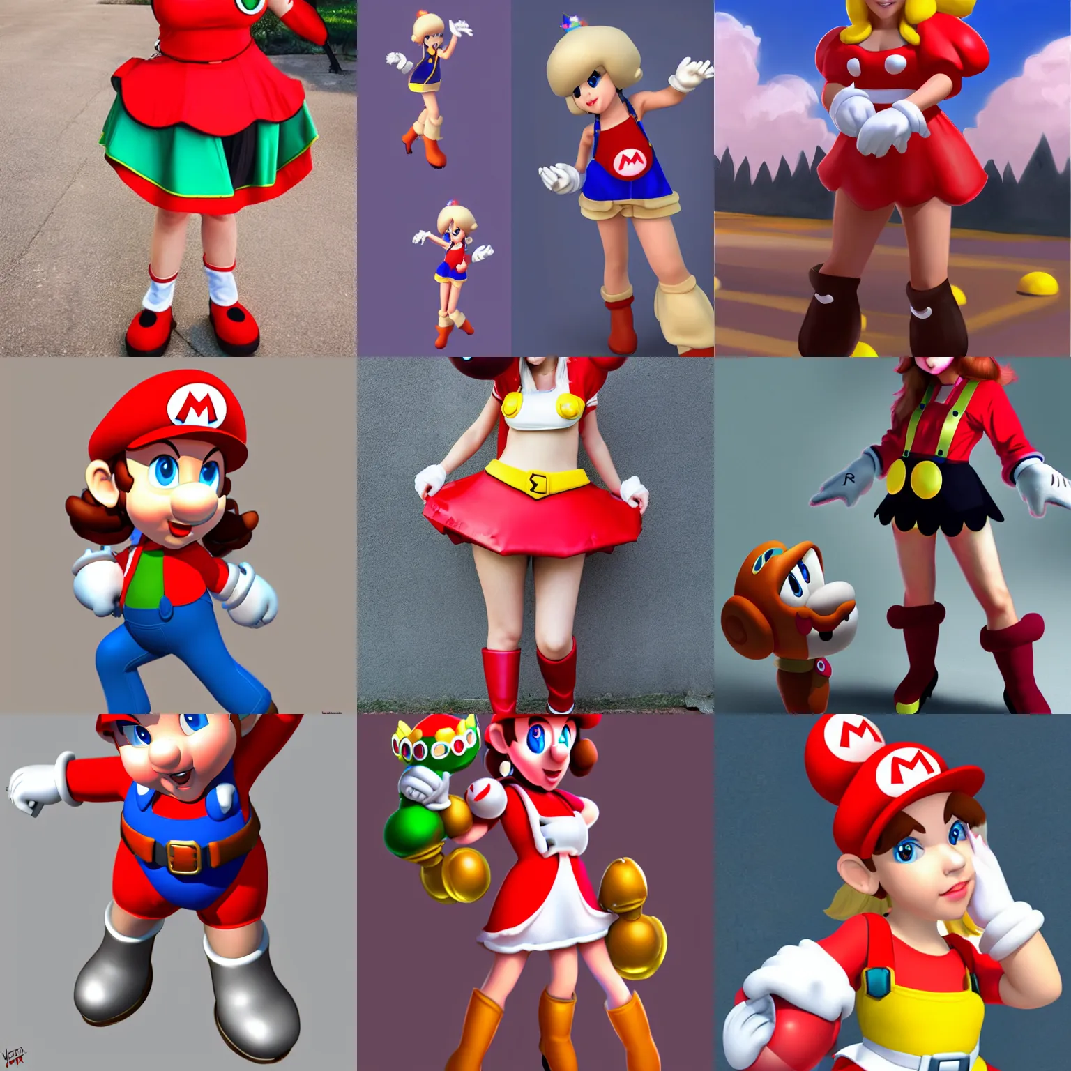 Prompt: girl in a Mario costume, cosplay, artstation