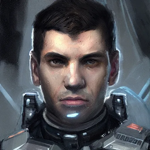 Image similar to portrait of a man by greg rutkowski, a soldier of the galactic federation wearing a gray and black tactical gear, star wars expanded universe, highly detailed portrait, digital painting, artstation, concept art, smooth, sharp foccus ilustration, artstation hq