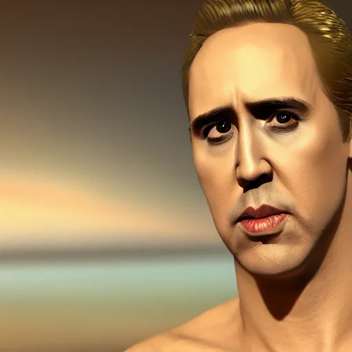 Prompt: Nicholas Cage Blond Merman, trending on artstation, 8k