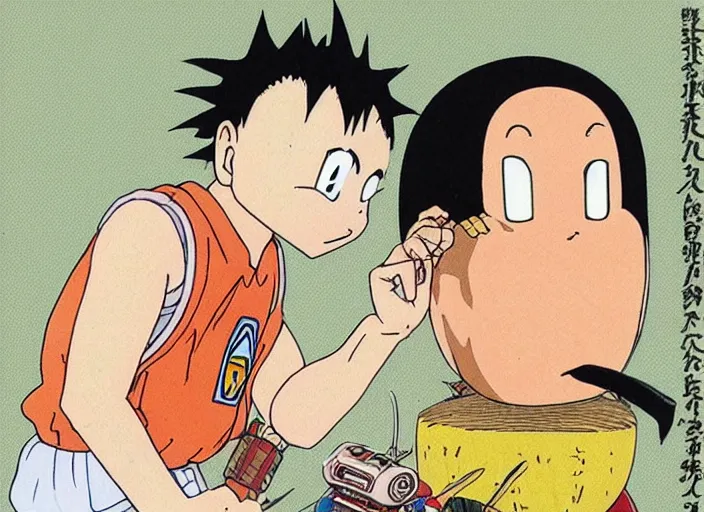 Image similar to a man with nail hair 4 5 4 9 by akira toriyama, studio ghibli