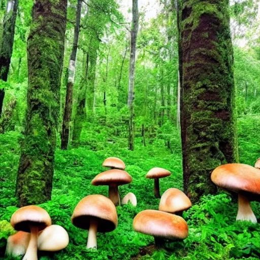 Prompt: beautiful forest of giant mushrooms