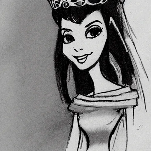 Image similar to milt kahl sketch of victoria justice as princess with hair tendrils